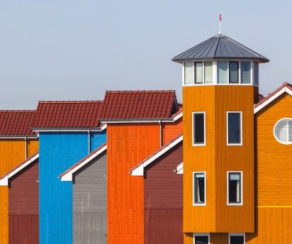 Wooden Houses in various Colors in Groningen, Netherlands